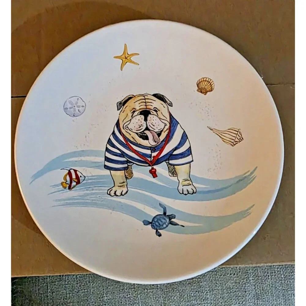 2 Certified International Sherri Buck Baldwin Dog Swimsuits Beach Ocean Plates